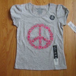 FADED GLORY SIZE S (6 - 6X) GRAY T-SHIRT W/ PINK PEACE SYMBOL NEW WITH TAG
